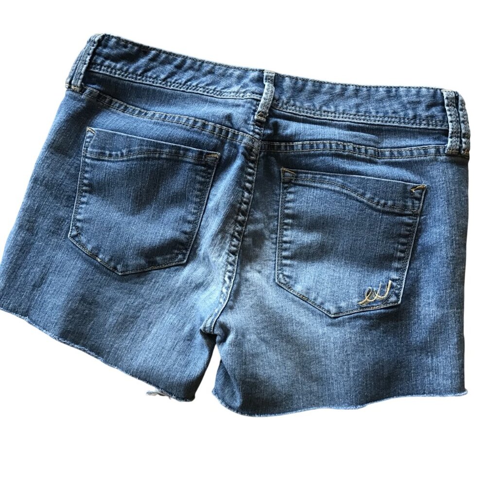 Upcycled Ripped Jean Short Cutoffs, Patchwork Distressed Junior Size 8 - Picture 4 of 11